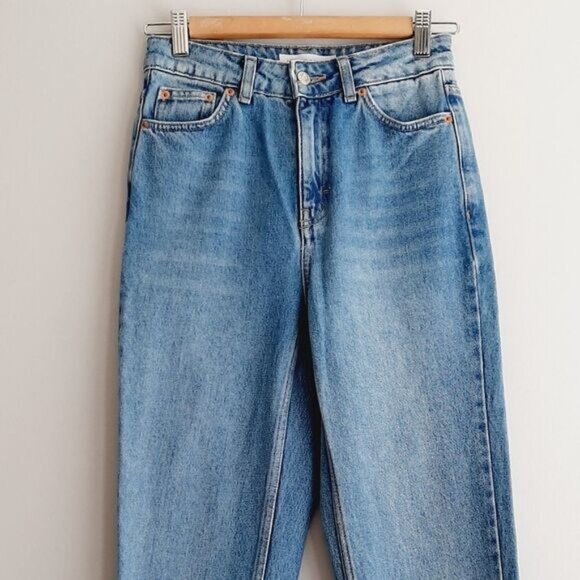 TOPSHOP | Mom Jean High Rise Distressed Blue Mid Wash Sz 25 Flawed - Picture 4 of 14